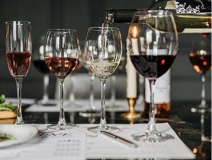 Wine glasses at a dining table